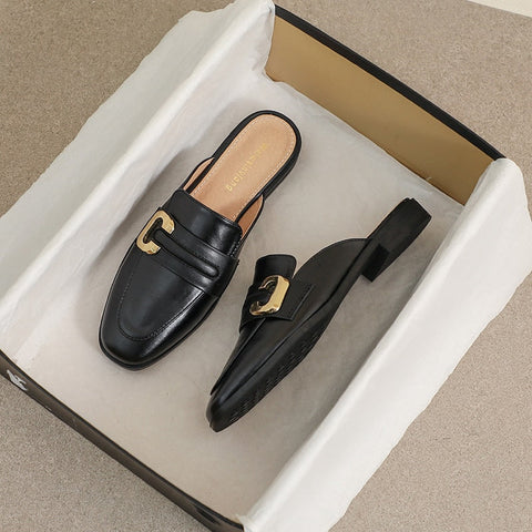 mtvrmall -  spring new women's mules Outerwear slippers fashion mules metal design british style Flat casual shoes banquet and office