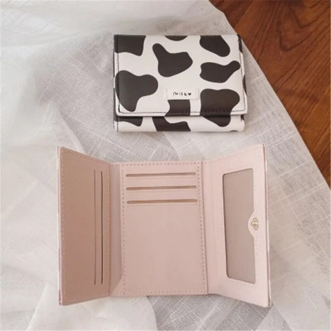 mtvrmall Women New Fashion Wallet Pu Leather Cartoon Cow Cattle Short Ladies Multi-card Slot Coin Purses Student Cute Triple Fold Wallet