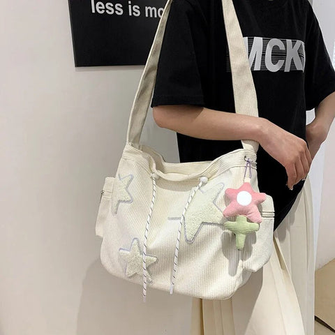 mtvrmall Girls Cute Star Print Shoulder Bags Women Japanese Casual Fashion Crossbody Bag Y2k Streetwear Tote Bags for College Student