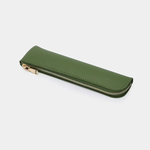 mtvrmall Simple Pen Sleeve PU Leather Mini Small Pen Bag Zipper Pencil Pouch Stationery Fountain Pen Holder Case Student School Supplies