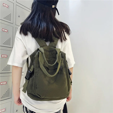 mtvrmall Brand Women Backpacks Green Canvas Rucksack Quality Laptop School Student Bag Female Daypack for Teen Girls feminina mochila