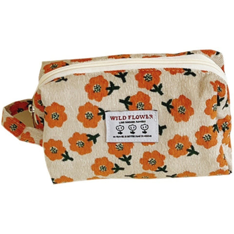 Women Corduroy Plaid Flowers Cosmetic Lipsticks Bag Korean Student Pencil Case Travel Makeup Brushes Bag Neceser Organizer Bags
