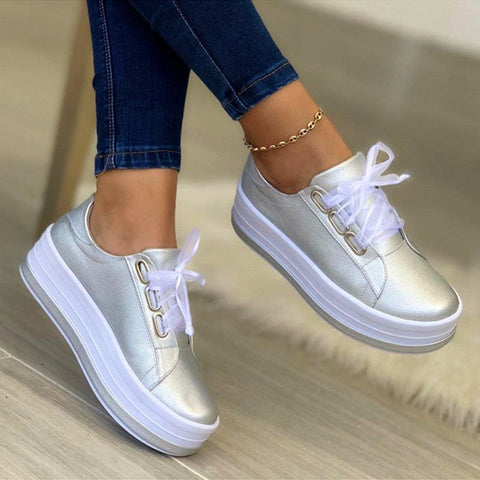 mtvrmall - Women Sports Shoes Lady Vulcanized Shoes Outdoor Platform Shoes Female Casual PU Fashion Sneakers Women Wedge Flats