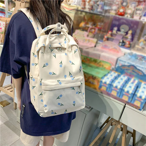 mtvrmall Women Backpack Multi-Pocket Nylon Floral Prints School Backpack for Student Girl Laptop Bookpack Female Casual Rucksack Mochilas