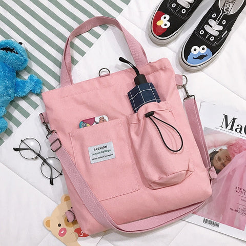 mtvrmall - Simple Women Package Print Cute Bear Canvas Bag Handbags Japanese Literary Shoulder Bag Casual Shopping Tote Girl Handbag