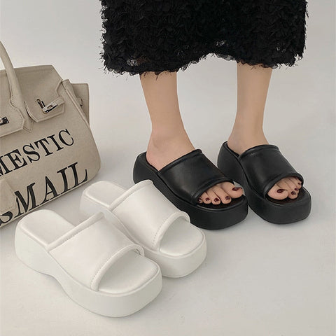 mtvrmall - Summer Sandals Women Platform Shoes Heels Luxury Mules Wedge Black Plus Size Slippers Elegant Designer pu leather House Indoor