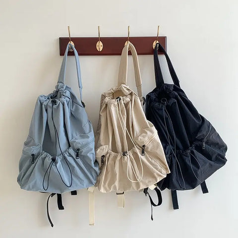 mtvrmall Fashion Ruched Drawstring Backpacks for Women Aesthetic Nylon Fabric Girl Backpack Light Weight Students Bag Travel Female Bag