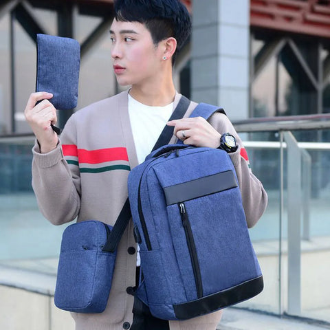 mtvrmall 3PCS Backpack Men's Backpack Korean Version Computer Simple Leisure Travel Fashion Student Schoolbag