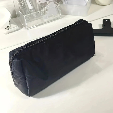 mtvrmall 1pc-Simple black canvas pencil case with large capacity stationery storage bag, school student supplies