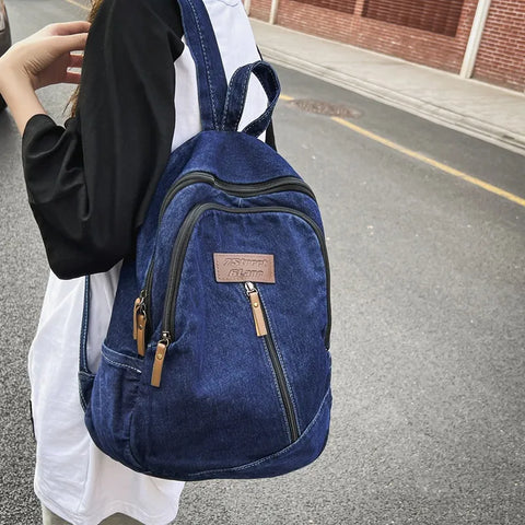 mtvrmall Fashion Denim Women's Backpack Simple Small Feminina Travel Backpack Casual Large Capacity Student School Bags For Girls