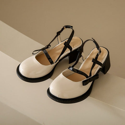 Mtvrmall - French Chunky Heels Women  Spring Summer New Fashion Casual Mary Jane Shoes Ladies Designer Leather Sandals Women