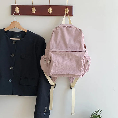 mtvrmall Leisure Trend Pink Zipper Women Backpack Fashion Nylon Fabric College Students Backpack for Women Causal Laptop Female Bag