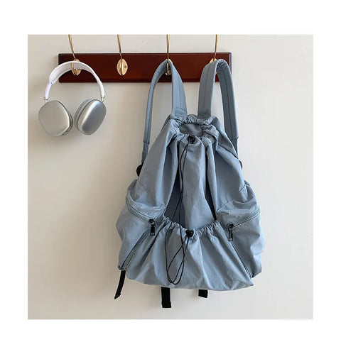mtvrmall Fashion Ruched Drawstring Backpacks for Women Aesthetic Nylon Fabric Girl Backpack Light Weight Students Bag Travel Female Bag