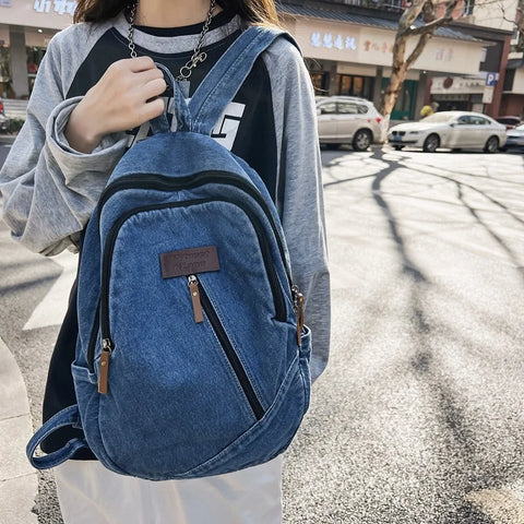 mtvrmall Fashion Denim Women's Backpack Simple Small Feminina Travel Backpack Casual Large Capacity Student School Bags For Girls