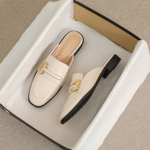 mtvrmall -  spring new women's mules Outerwear slippers fashion mules metal design british style Flat casual shoes banquet and office