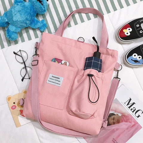 mtvrmall - Simple Women Package Print Cute Bear Canvas Bag Handbags Japanese Literary Shoulder Bag Casual Shopping Tote Girl Handbag