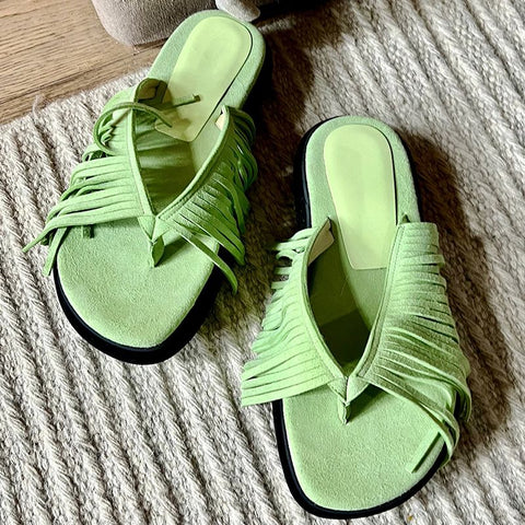 mtvrmall - summer Muller Slippers Women Pig Suede Fringe Modern Slippers Tassel Square Head Lazy Shoes Leisure Slides Flip Flops Sandal