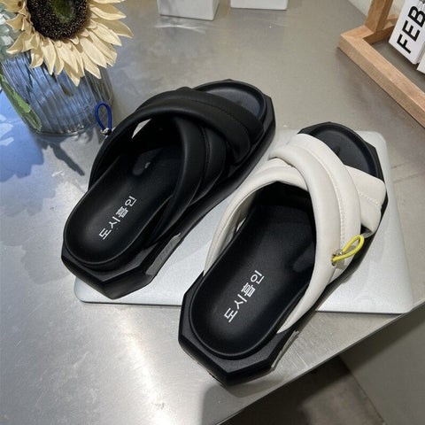 mtvrmall - Designer Fashion Women Casual Slippers Open-toed Outside Female Cross-tied Slipper Platform Soft-soled Women Beach Slides Sandal