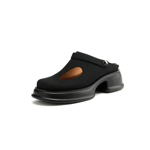 New Women Sandals Split Leather Cover Toe Sandals Casual Slippers Summer Hole Shoes for Women Round Toe High Heel Platform Shoes