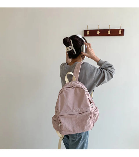 mtvrmall Leisure Trend Pink Zipper Women Backpack Fashion Nylon Fabric College Students Backpack for Women Causal Laptop Female Bag