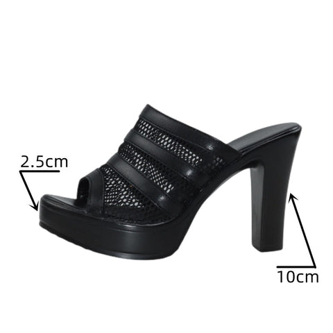 mtvrmall - Plus Size 32-43 Block Heel Platform Shoes Women Slippers Summer Open Head High Heels Slides Ladies Cutout Slippers