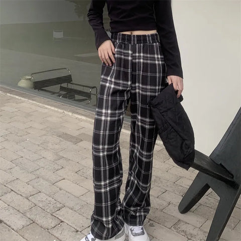 mtvrmall Fashion Warm Plush Pants Lamb Fleece Thick Plaid Women Winter Casual Loose Wide Leg Trousers Korean Streetwear Straight Student