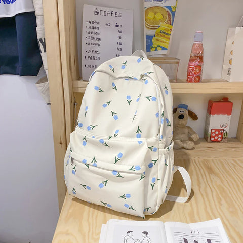 mtvrmall Women Backpack Multi-Pocket Nylon Floral Prints School Backpack for Student Girl Laptop Bookpack Female Casual Rucksack Mochilas