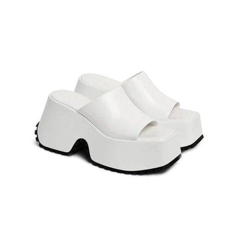mtvrmall - Denim Thick Sole Summer Women Slippers Modern Flat With Height Increasing Leisure Casual Outside Platform Super High Heel Shoes