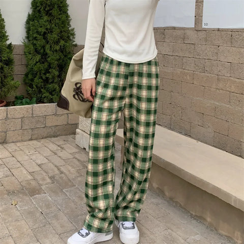 mtvrmall Fashion Warm Plush Pants Lamb Fleece Thick Plaid Women Winter Casual Loose Wide Leg Trousers Korean Streetwear Straight Student