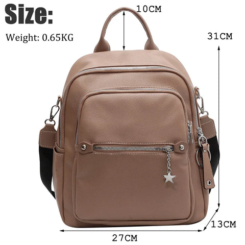 mtvrmall Fashion Backpack for Women Teenage Retro PU Leather High Quality College School Bags for Teenage Girls Students Shopping Travel