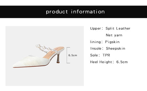 mtvrmall - Heihaian Baotou Slippers  Summer New Elegant Fairy Wind Heels Slippers For Women With Pearl And Net Yarn Decoration 33-42