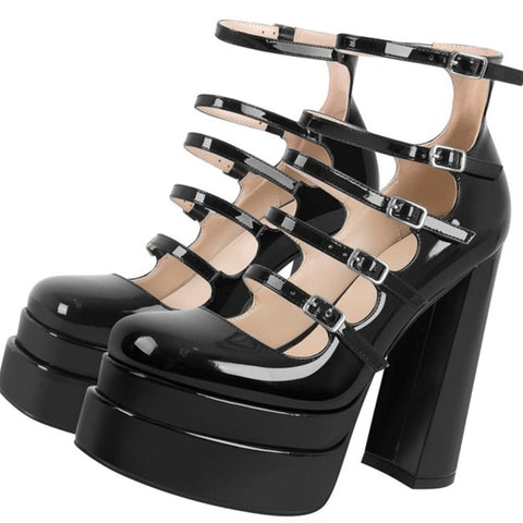 Mtvrmall - Women's New Spring and Autumn Casual High Heels Sexy Thick Sole High Heels Mary Jane Shoes Black Platform High Heels