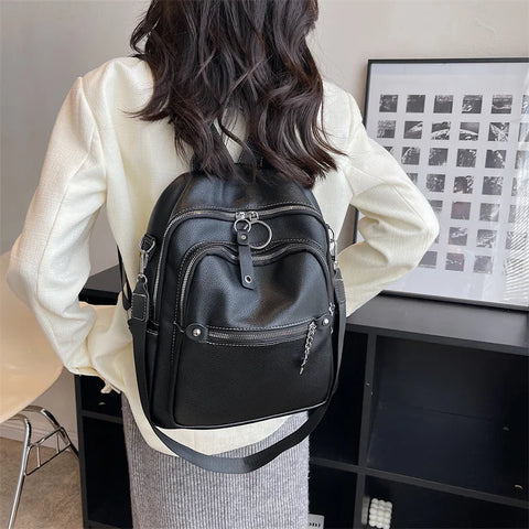 mtvrmall Fashion Backpack for Women Teenage Retro PU Leather High Quality College School Bags for Teenage Girls Students Shopping Travel