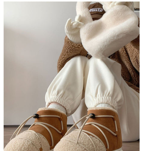 mtvrmall - New Winter Warm Snow Boots  Fur Design Women Short Boots Non-slip Light Comfortable Men Home Slippers High Top Bread Shoes