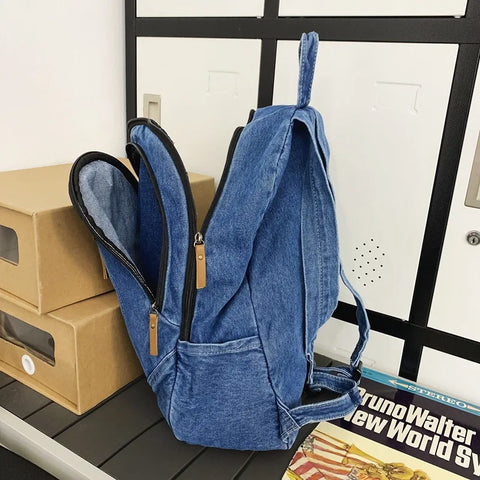 mtvrmall Fashion Denim Women's Backpack Simple Small Feminina Travel Backpack Casual Large Capacity Student School Bags For Girls