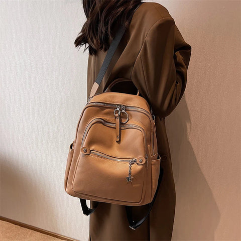 mtvrmall Fashion Backpack for Women Teenage Retro PU Leather High Quality College School Bags for Teenage Girls Students Shopping Travel