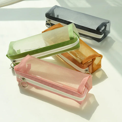mtvrmall Transparent Stationery Bag Exam Special Student Net Yarn Pencil Case Large Capacity High School Entrance Examination Pencil Bag