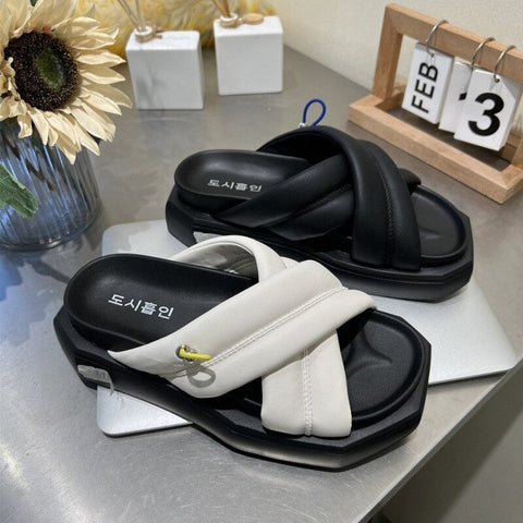 mtvrmall - Designer Fashion Women Casual Slippers Open-toed Outside Female Cross-tied Slipper Platform Soft-soled Women Beach Slides Sandal