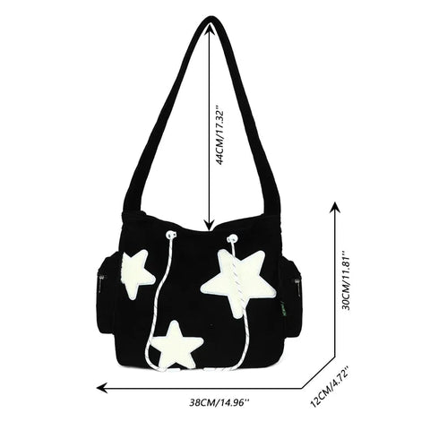 mtvrmall Girls Cute Star Print Shoulder Bags Women Japanese Casual Fashion Crossbody Bag Y2k Streetwear Tote Bags for College Student