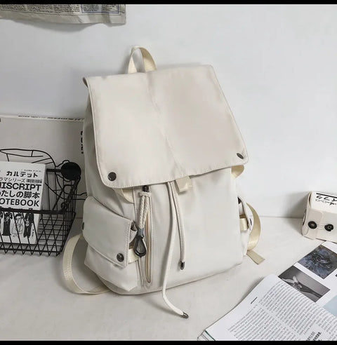 mtvrmall INS Fashion Schoolbag Women's Nylon Durable High School Student Backpack Middle School Student Versatile Flip Drawstring