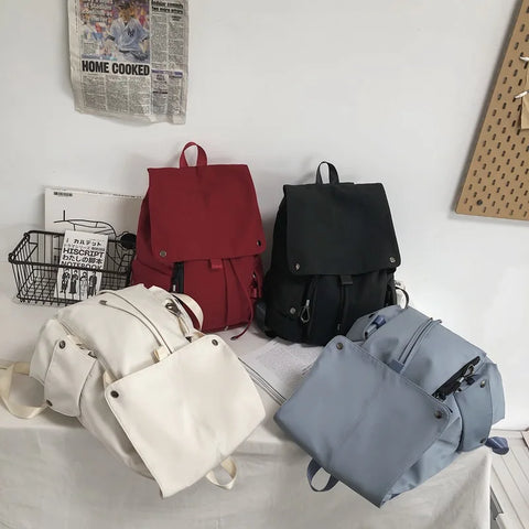 mtvrmall INS Fashion Schoolbag Women's Nylon Durable High School Student Backpack Middle School Student Versatile Flip Drawstring