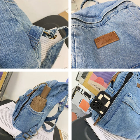 mtvrmall Fashion Ladies Soft Canvas School Backpack Trendy Denim Boy Girl Travel Student Bag Male Female College Backpack Men Women Bags