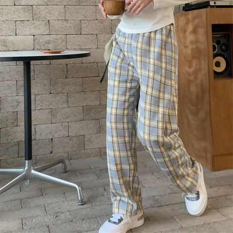 mtvrmall Fashion Warm Plush Pants Lamb Fleece Thick Plaid Women Winter Casual Loose Wide Leg Trousers Korean Streetwear Straight Student