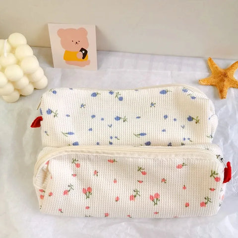 mtvrmall Portable cartoon bear pencil case with pen insert animal cute pencil bag school student stationery storage bag canvas girl bags