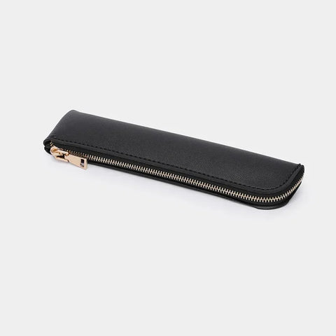 mtvrmall Simple Pen Sleeve PU Leather Mini Small Pen Bag Zipper Pencil Pouch Stationery Fountain Pen Holder Case Student School Supplies