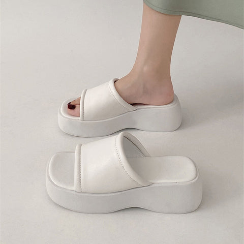 mtvrmall - Summer Sandals Women Platform Shoes Heels Luxury Mules Wedge Black Plus Size Slippers Elegant Designer pu leather House Indoor