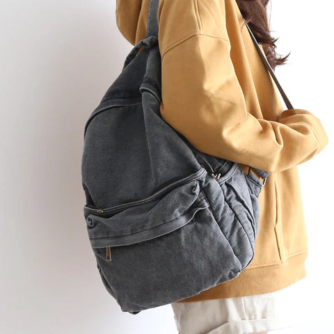 mtvrmall Retro Distressed Canvas Gray Backpack Boy Girl Cute College Female Book Travel Backpacks Cool Laptop Lady Student Ruckpack Bags