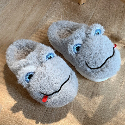 mtvrmall - Novelty Design Fur Slippers Warm Indoor Couple Shoes Cute Animal Autumn Outside Slides Fashion Women Men Plush Shoes