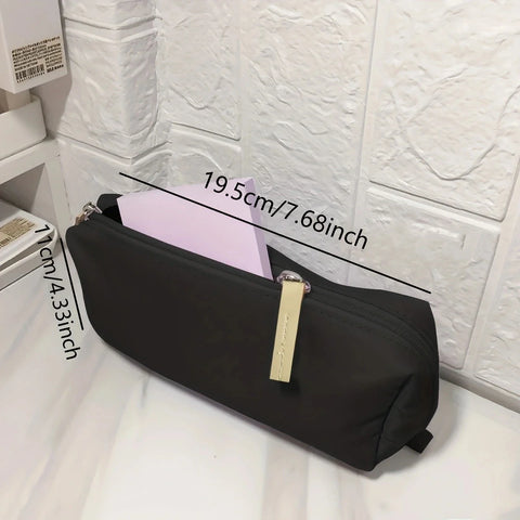 mtvrmall 1pc-Simple black canvas pencil case with large capacity stationery storage bag, school student supplies