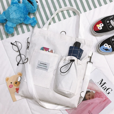 mtvrmall - Simple Women Package Print Cute Bear Canvas Bag Handbags Japanese Literary Shoulder Bag Casual Shopping Tote Girl Handbag